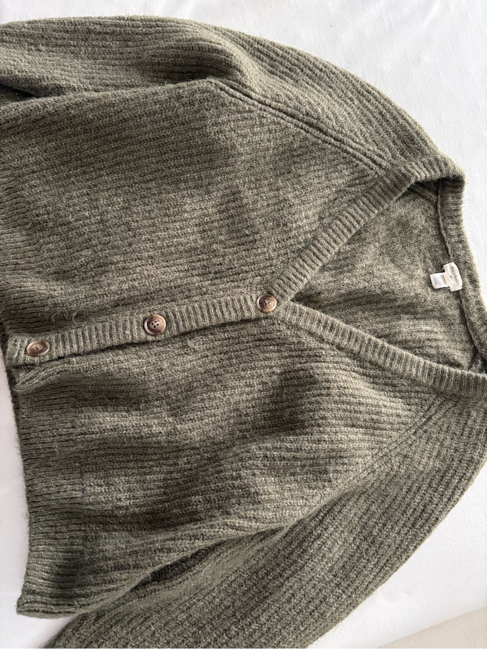 Cost Plus World Market Olive Green Ribbed Button-Up Cardigan - Picture 2 of 6